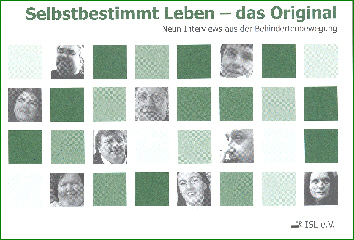 Titelseite des Buches "Selbstbestimmt Leben - das Original" mit den Portraitfotos der neun interviewten Personen